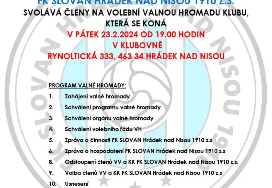 Pozvánka na valnou hromadu